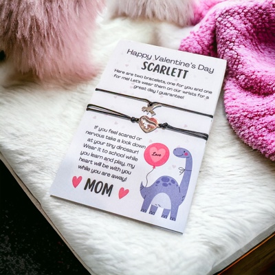 Personalized Matching You and Me Valentines Dinosaur Bracelets 