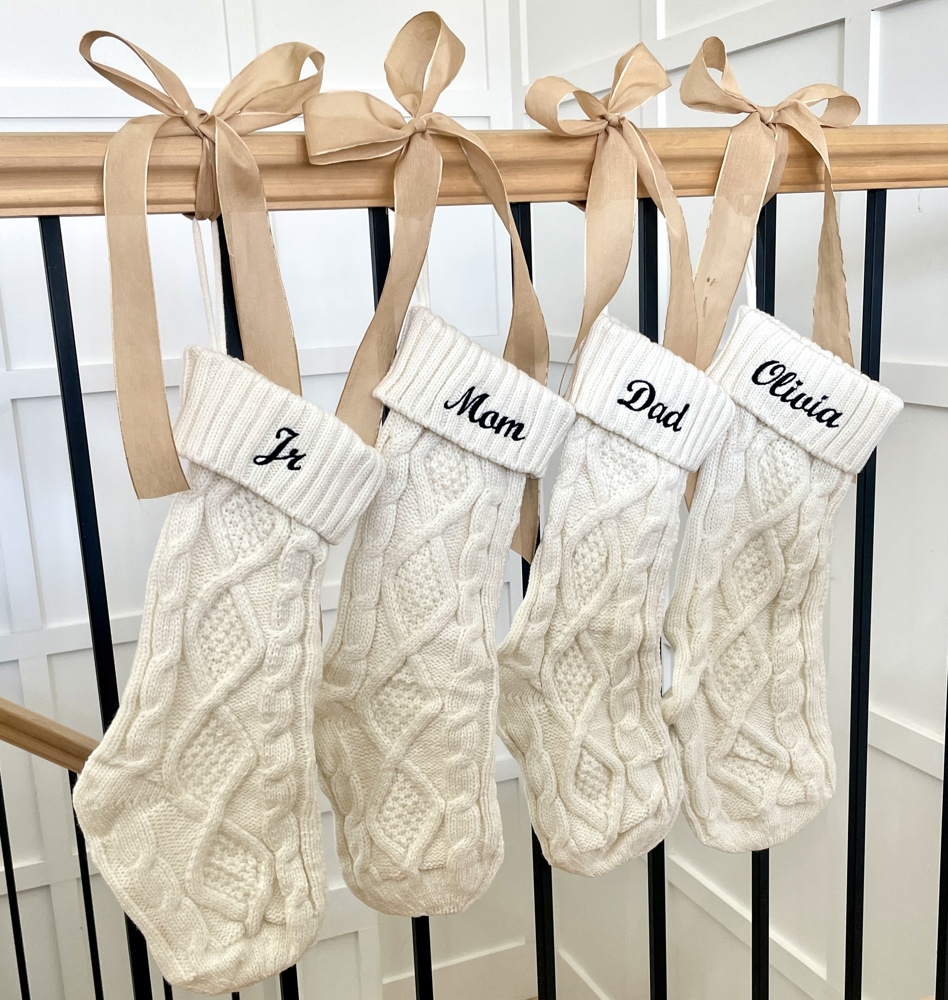 Custom Christmas Stockings for family. Personalized monogram name to match holiday gifts and decor.