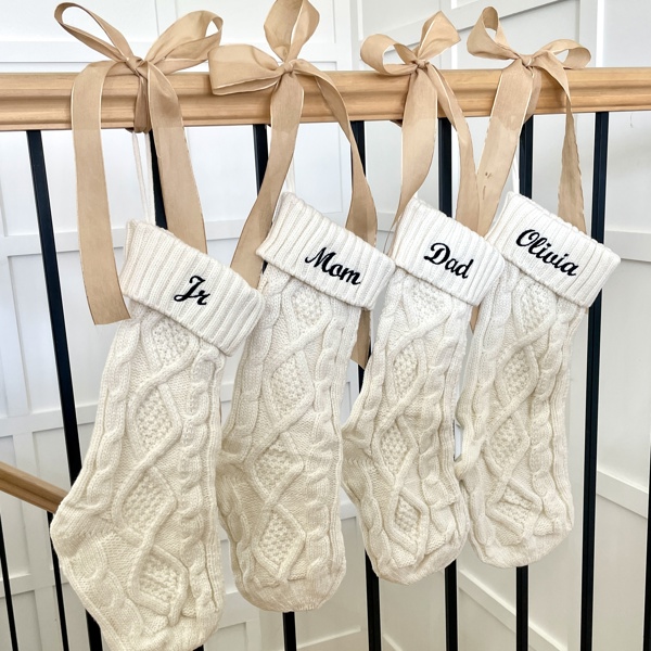 Custom Christmas Stockings for family. Personalized monogram name to match holiday gifts and decor.