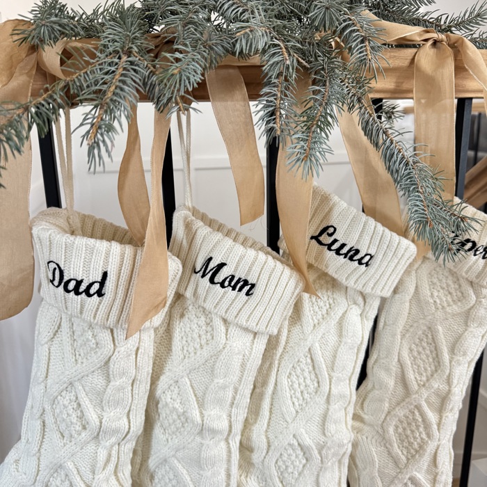 Personalized Christmas Stockings 2025 – Custom Embroidered Knit Stockings with Names, Perfect for Holiday Decor & Family Gifts