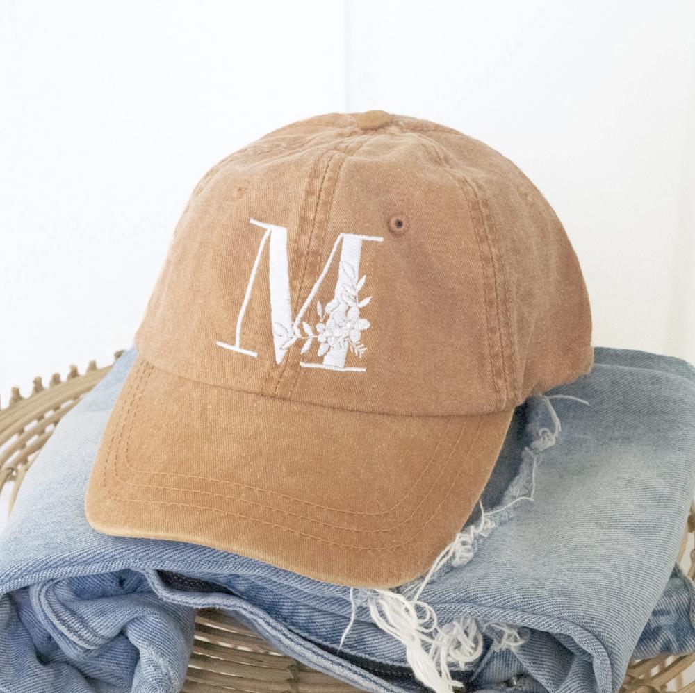  Floral Initial Embroidered Caps