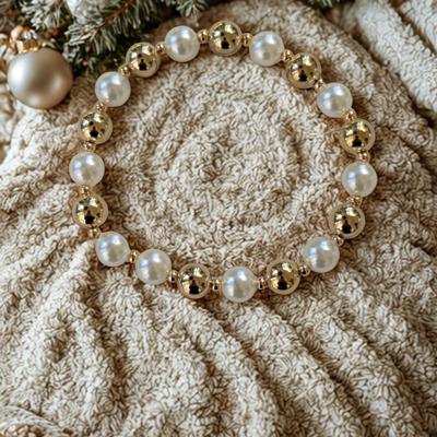 Gold & Pearl Beaded Bracelet Holiday Bundle 7 Piece Set 