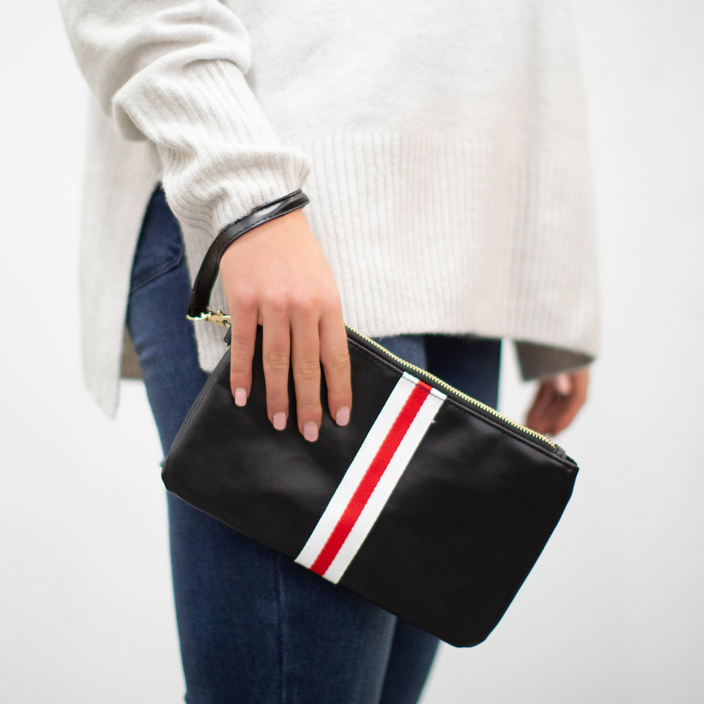 Preppy Stripe Zipper Clutch - Red & White Stripe