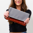 Black & White Stripes with Brown Faux Leather Stripes Foldover Clutch - Holiday Shopping Spree