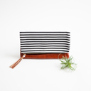 Black & White Stripes with Brown Faux Leather Stripes Foldover Clutch - Holiday Shopping Spree