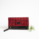 Red & Black Buffalo Check with Black Faux Leather Checkered Foldover Clutch - Holiday Shopping Spree