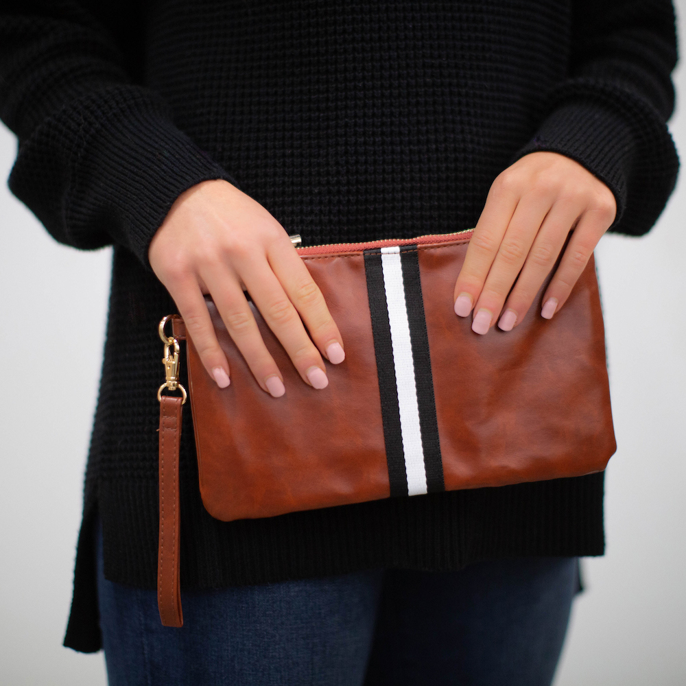 Preppy Stripe Zipper Clutch - Black & White Stripe