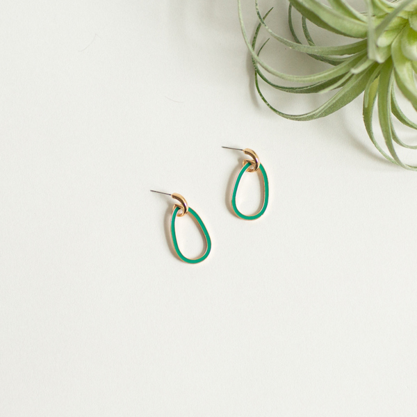 Ava Oval Loop Earring - Emerald Enameling