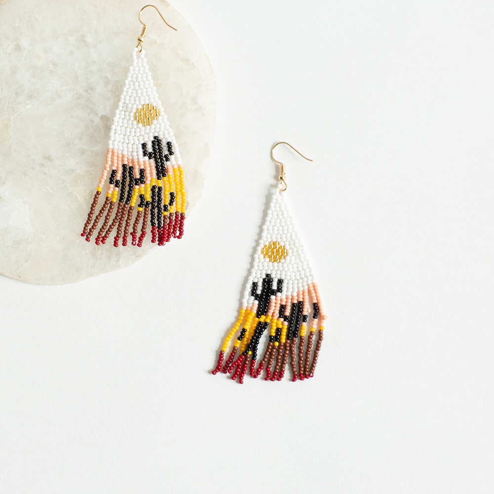 Beaded Cacti Design Drop Earrings