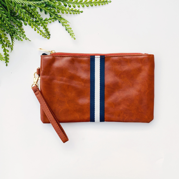 Preppy Stripe Zipper Clutch - Navy & White Stripe