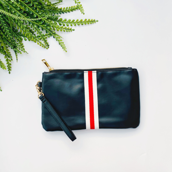 Preppy Stripe Zipper Clutch - Red & White Stripe