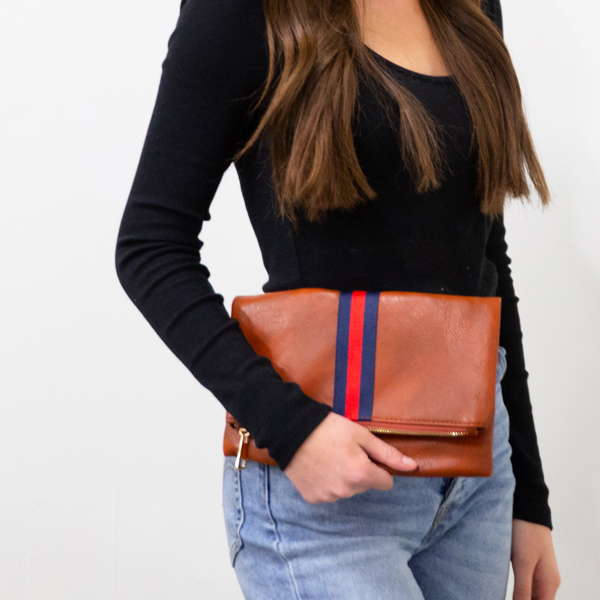 Preppy Foldover Clutch - Red & Navy Stripe