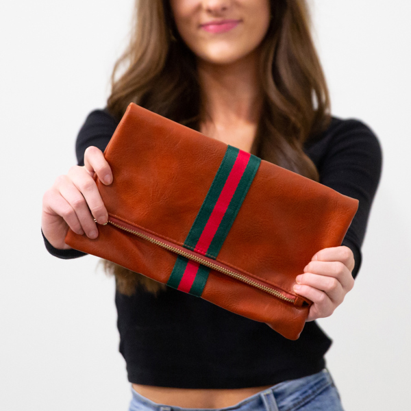 Preppy Foldover Clutch - Green & Red Stripe