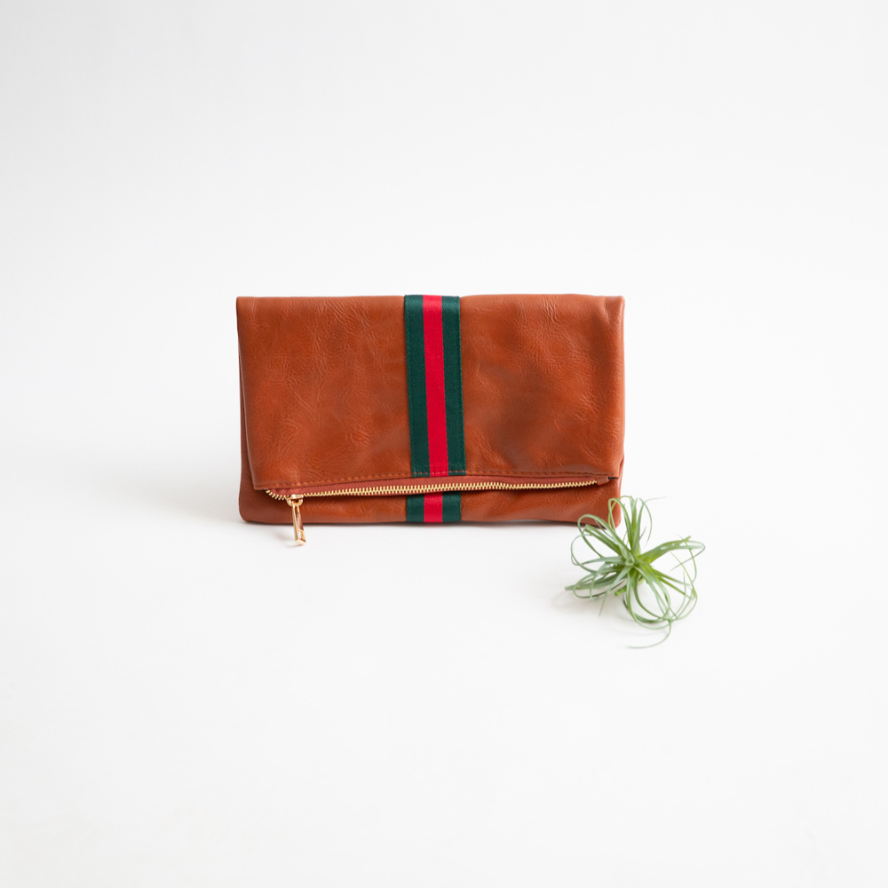 Preppy Foldover Clutch - Green & Red Stripe