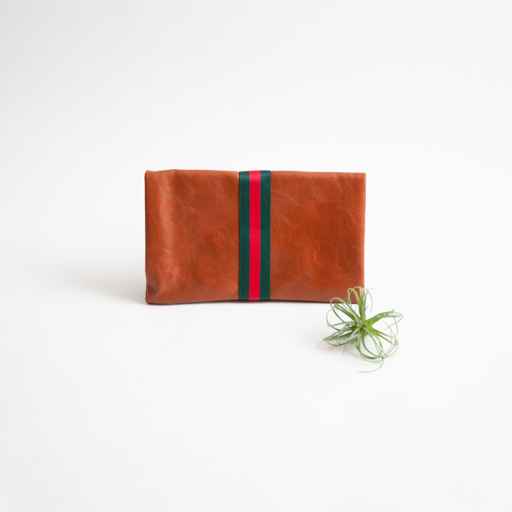 Preppy Foldover Clutch - Green & Red Stripe