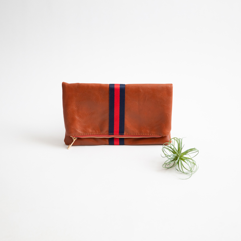 Preppy Foldover Clutch - Red & Navy Stripe