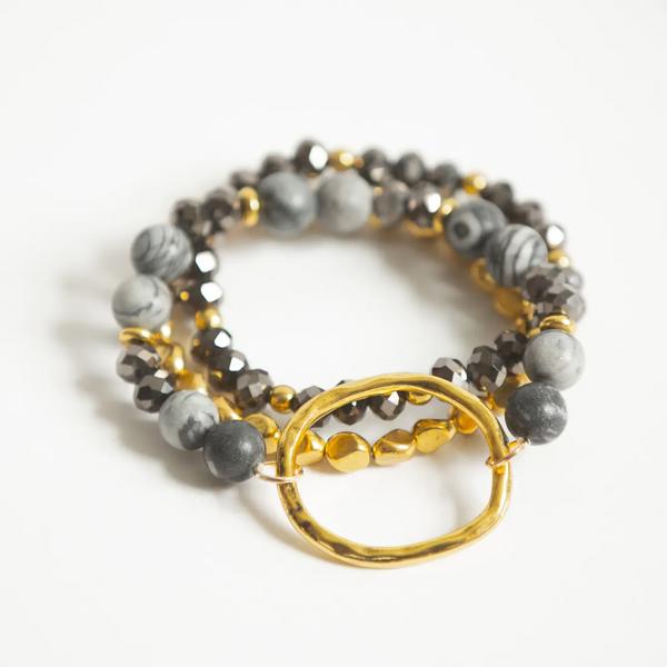 Stackable Avery Bracelet - Black & Goldtone