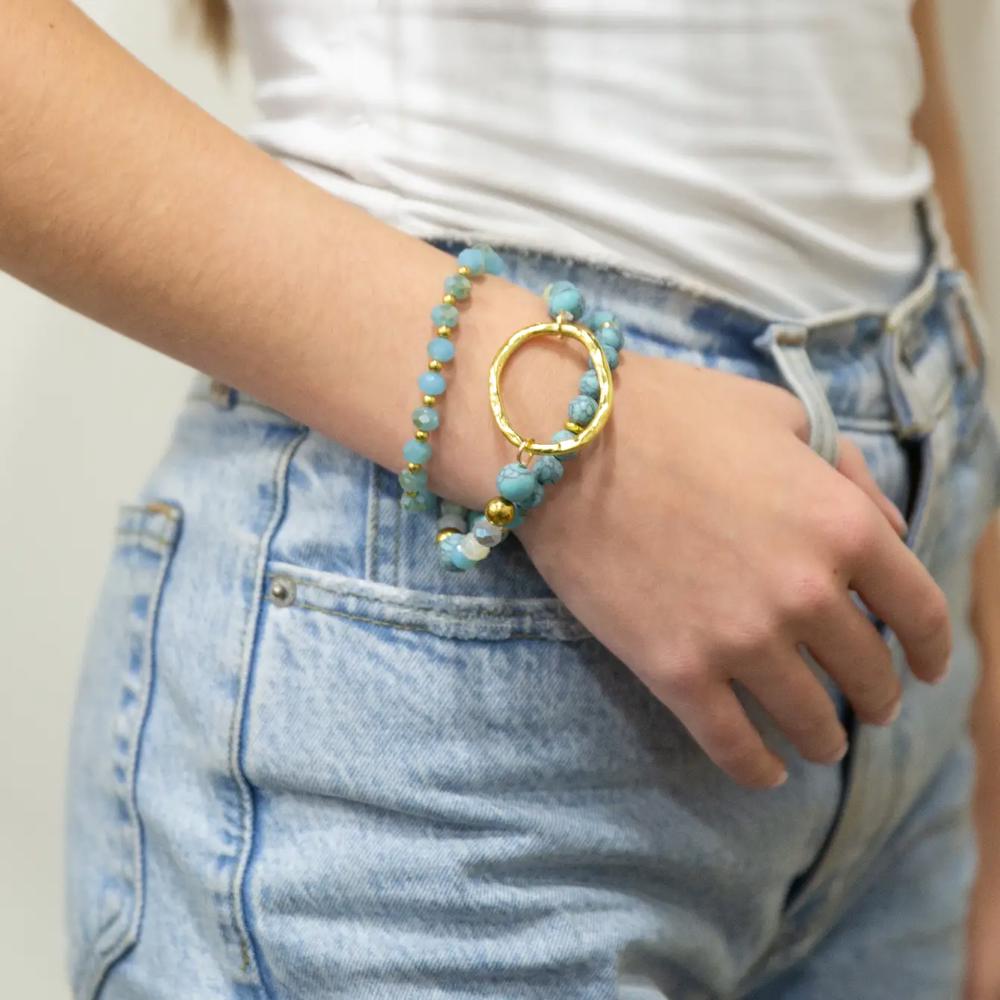 Stackable Avery Bracelet - Ocean & Goldtone