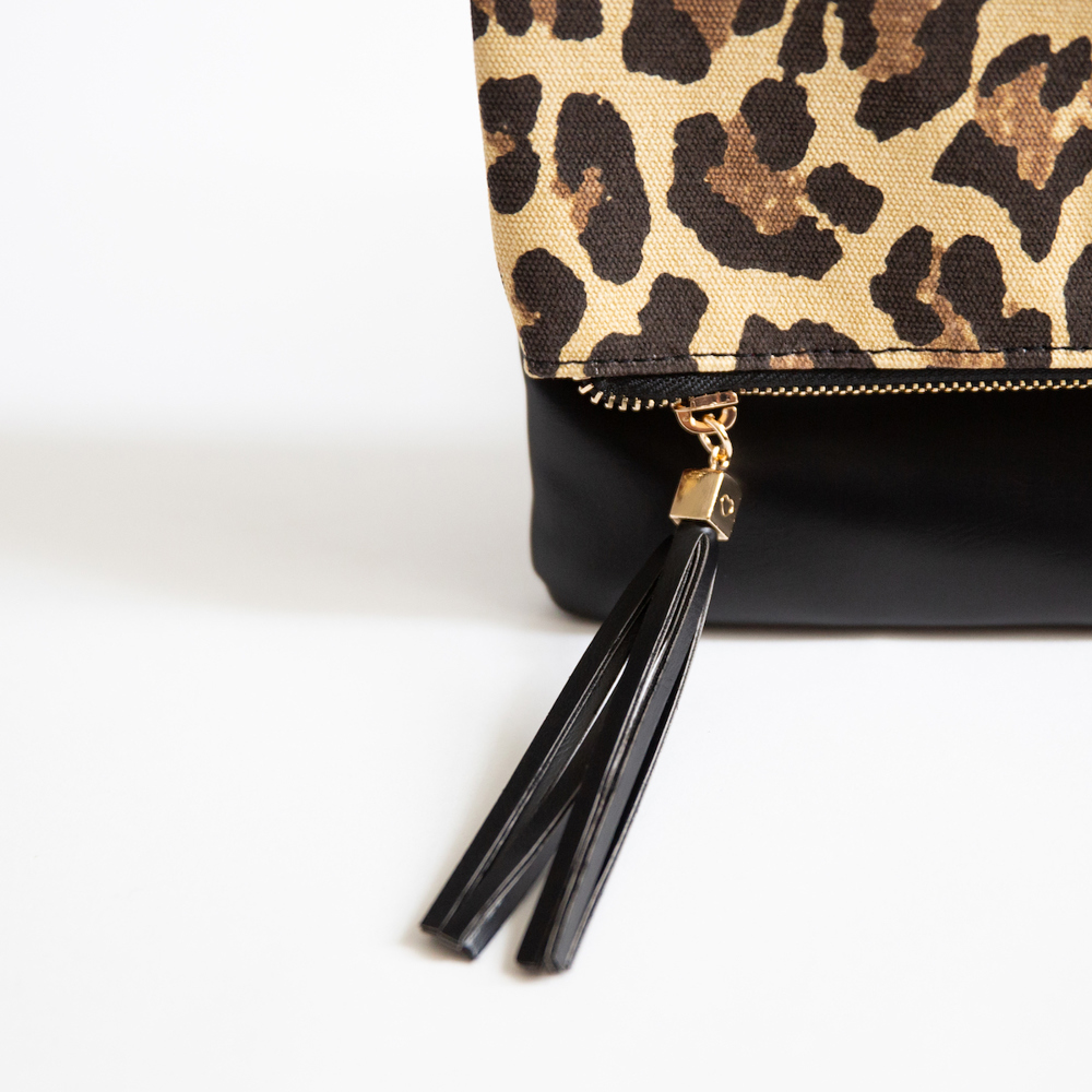 Foldover Leopard with Burgundy Lining Clutch