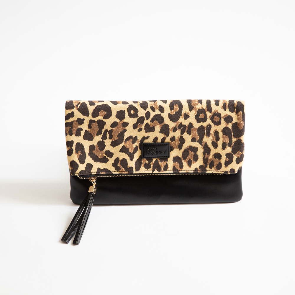 Foldover Leopard with Burgundy Lining Clutch