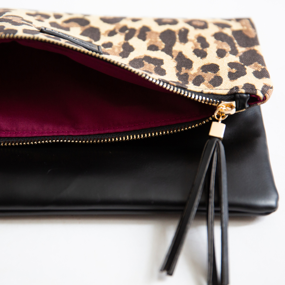 Foldover Leopard with Burgundy Lining Clutch