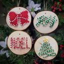 All 4 ornaments Christmas Tree string Art Ornament kits, Real wood slice, crafts for kids, teens and adults. DIY Christmas ornaments. Party activities