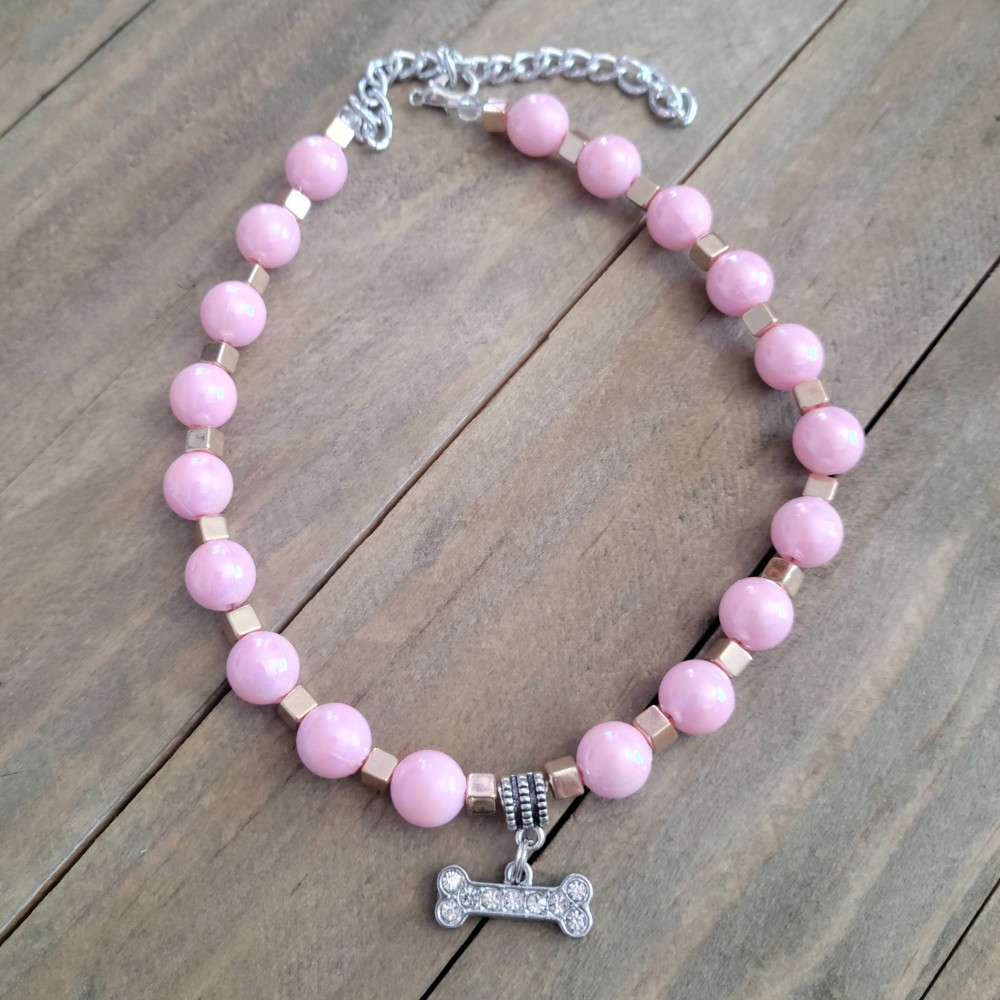 Matching Necklace for Dog/Cat and Bracelet for owner, Pink & Gray Set. Pet Jewelry, Gift for dog and owner, Pet Accessories, Dog and Cat Mom Gifts!