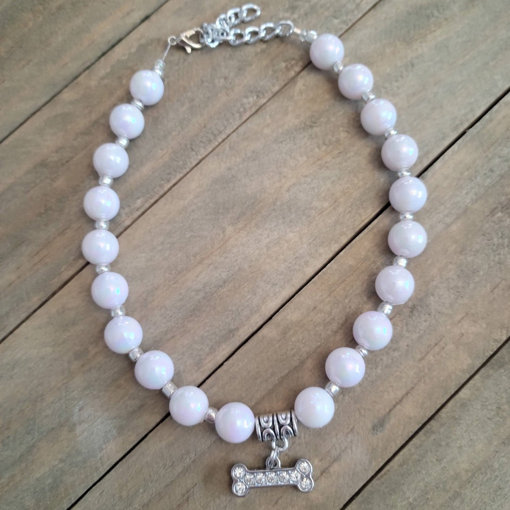 Matching Necklace for Dog/Cat and Bracelet for owner. White Set! Pet Jewelry, Gift for Pet and their owner, Pet Accessories, Dog or Cat Mom Gifts!