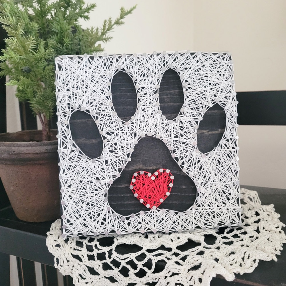 DIY String Art Pawprint with Heart, Dog or Cat owner gift, Pet Home Décor, Fun for ages 12+, Learn a new activity, craft night party.