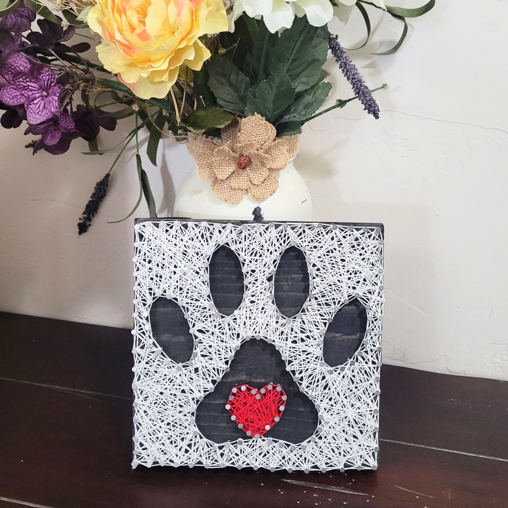 DIY String Art Pawprint with Heart, Dog or Cat owner gift, Pet Home Décor, Fun for ages 12+, Learn a new activity, craft night party.