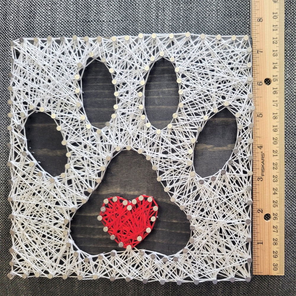 DIY String Art Pawprint with Heart, Dog or Cat owner gift, Pet Home Décor, Fun for ages 12+, Learn a new activity, craft night party.