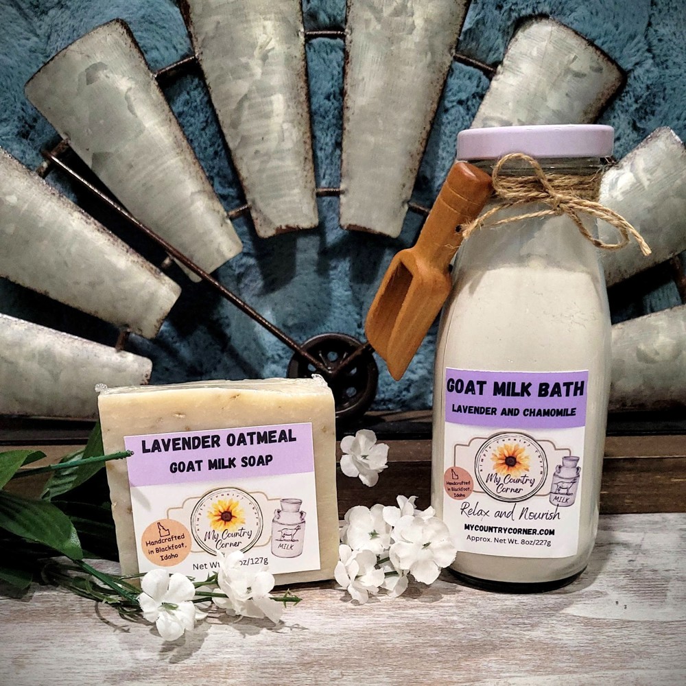 Goat Milk Bath and Soap package, Dry powder and salts, Replenish and Moisturize your skin, Self care, Aromatherapy, Spa and Relaxation Gift!