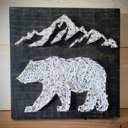  DIY String Art bear & Mountains, Home Décor, Relaxing Craft, wall hanging, shelf art. Gift Idea! Christmas gift. Teen Boy Craft. Cabin Decor.