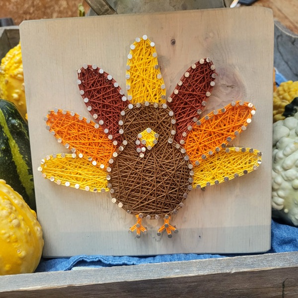 DIY String Art Turkey, Farmhouse Décor, Relaxing and Fun Craft, wall hanging, shelf art. Gift Idea! Activity for kids, teens & adults.