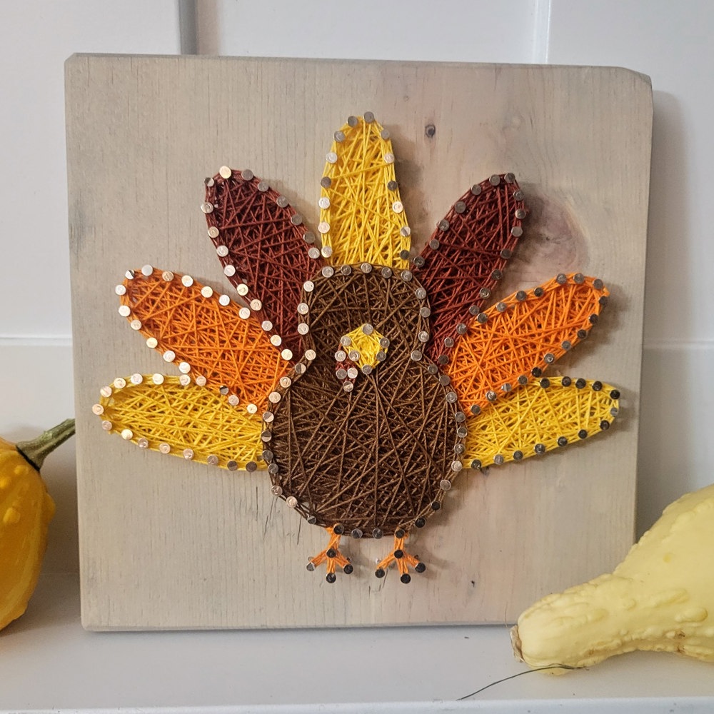 DIY String Art Turkey, Farmhouse Décor, Relaxing and Fun Craft, wall hanging, shelf art. Gift Idea! Activity for kids, teens & adults.