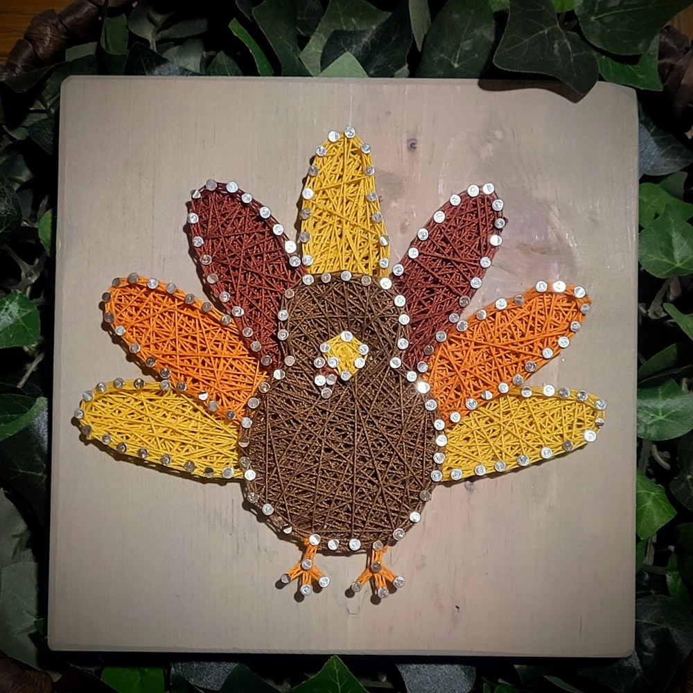 DIY String Art Turkey, Farmhouse Décor, Relaxing and Fun Craft, wall hanging, shelf art. Gift Idea! Activity for kids, teens & adults.