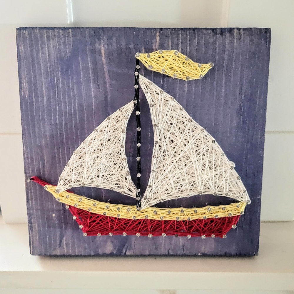 DIY String Art Sail Boat, Beach House Décor, Relaxing and Fun Craft, wall hanging, shelf art. Gift Idea! Activity for kids, teens & adults.