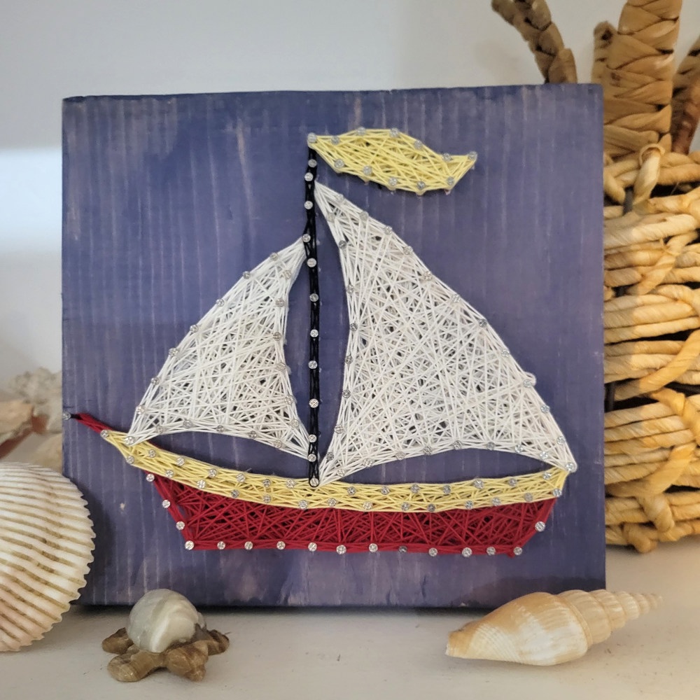 DIY String Art Sail Boat, Beach House Décor, Relaxing and Fun Craft, wall hanging, shelf art. Gift Idea! Activity for kids, teens & adults.