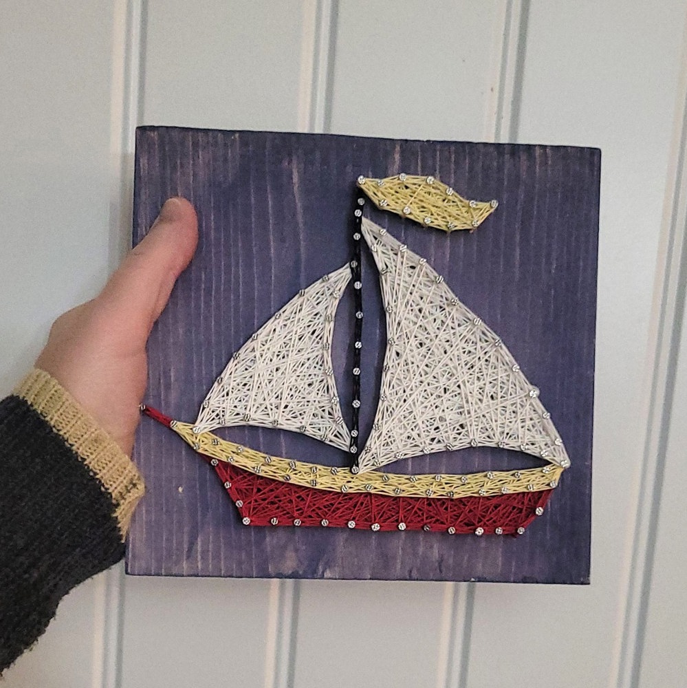 DIY String Art Sail Boat, Beach House Décor, Relaxing and Fun Craft, wall hanging, shelf art. Gift Idea! Activity for kids, teens & adults.