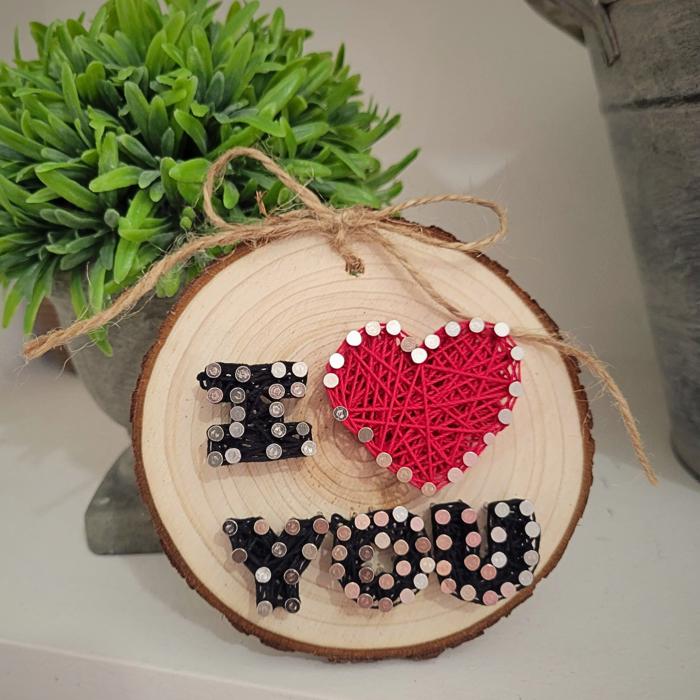 Valentine's Day String Art kits, Real wood slice, crafts for kids, teens and adults. Valentines Day Decor. DIY String Art. Hands on crafts!