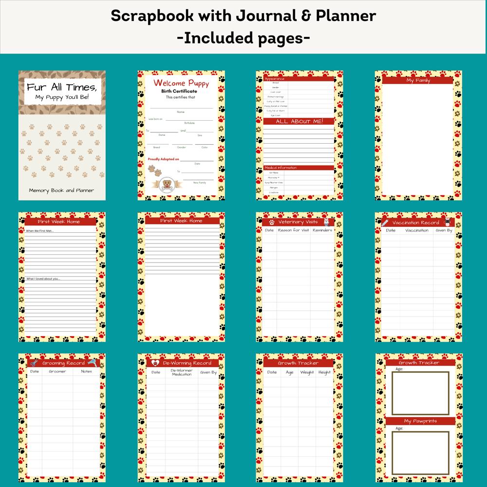 Complete Planner& Memory book for new Puppy, Printed, Puppy Journal, Scrapbook, puppy baby book Great Gift idea, Dog Mom Gift! Puppy journal