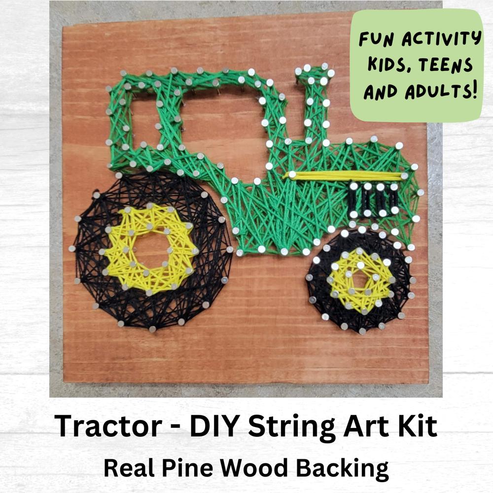 DIY String Art Tractor, Fun activity, Home Décor, wall hanging, shelf art. Fall Craft, Gift Idea! Boys room decor. Activities for kids