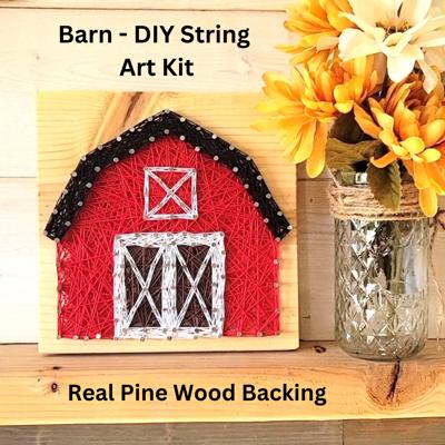 DIY String Art Country Barn Kit, Farmhouse Décor, Relaxing and Fun Craft, wall hanging, shelf art. Gift Idea! Activity for kids, teens & adults.