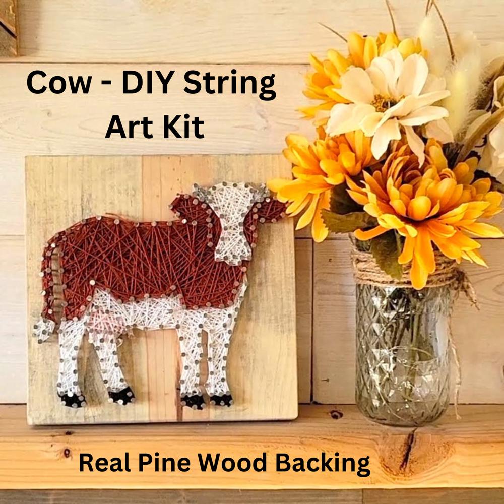 DIY String Art Cow, Farmhouse Décor, Relaxing and Fun Craft, wall hanging, shelf art. Great Gift Idea, Activity for kids, teens & adults.