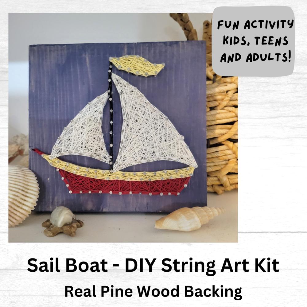 DIY String Art Sail Boat, Beach House Décor, Relaxing and Fun Craft, wall hanging, shelf art. Gift Idea! Activity for kids, teens & adults.