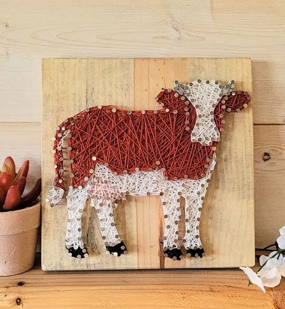 DIY String Art Cow, Farmhouse Décor, Relaxing and Fun Craft, wall hanging, shelf art. Great Gift Idea, Activity for kids, teens & adults.