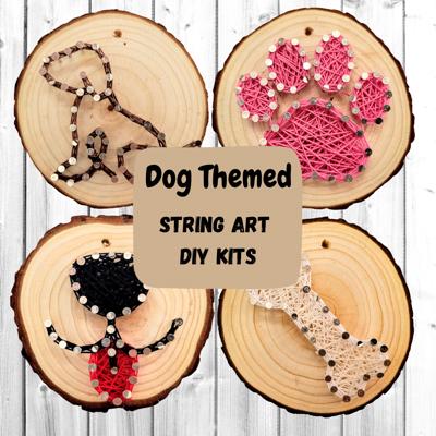 DIY String Art Kits for Dog Lovers! 4 pattern options: Dog face, Dog silhouette, Bone and pawprint. Crafts for Kids, Teens and Adults. Fun Family Activities. DIY Crafts!