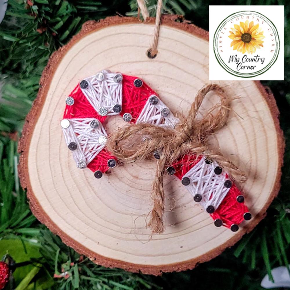 Christmas Tree String Art Ornament kits, Real wood slice, crafts for kids, teens and adults. DIY Christmas Ornaments.