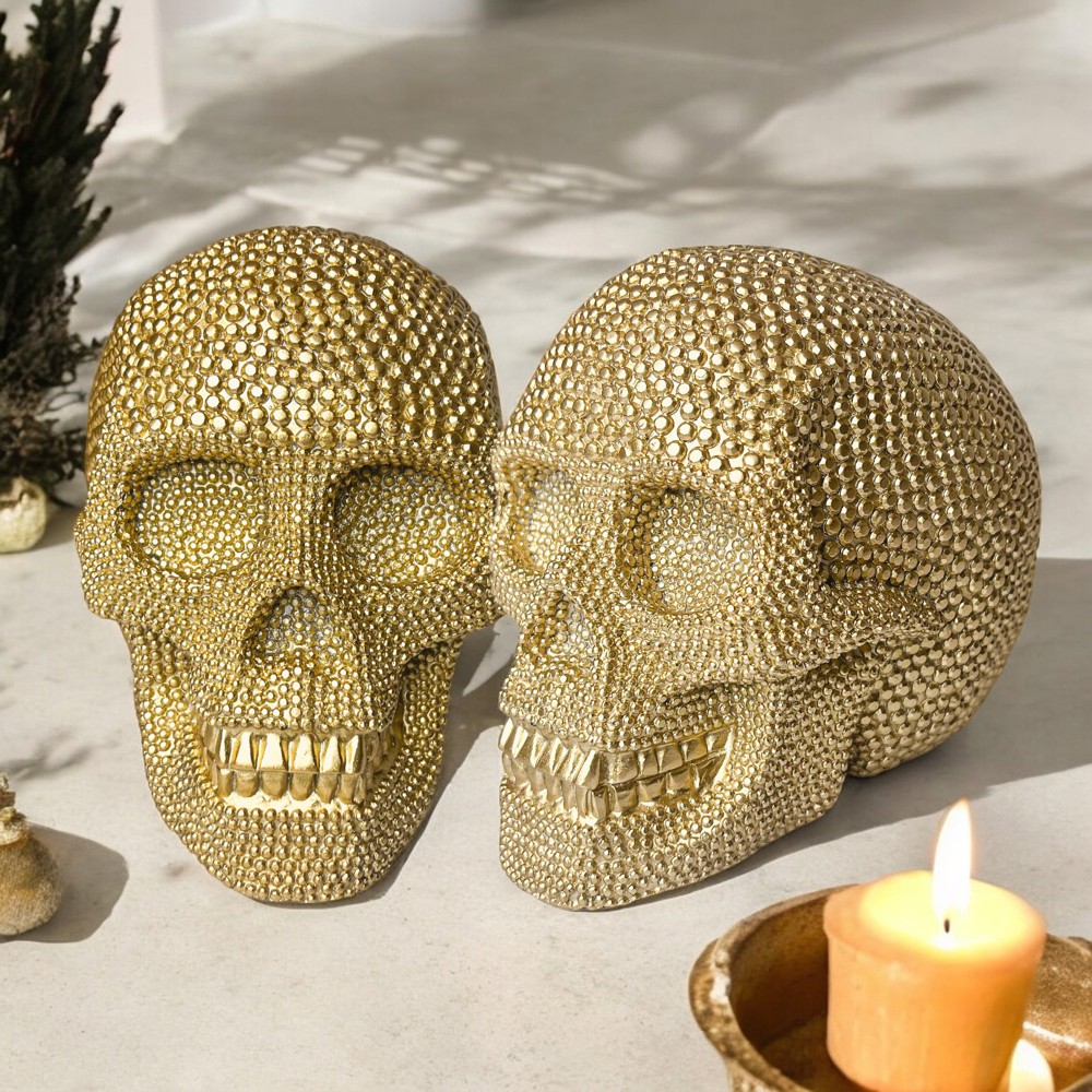 Resin Skull Head, Handmade Halloween Home Decorations for Tabletop, Gothic Halloween Decor & Gifts, High End Halloween Decor