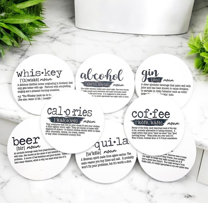 Funny Drink Definition Coasters | Bar Cart Ceramic Coaster | Build Your Own Gift Set | Funny Tabletop Decor & Gifts